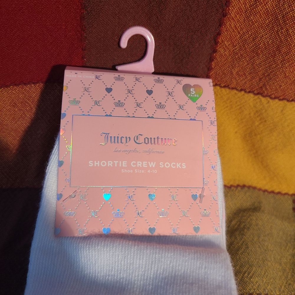 Juicy Couture Hearts Logo White & Multicolour Shortie Crew Socks Pack Of 5, NWT